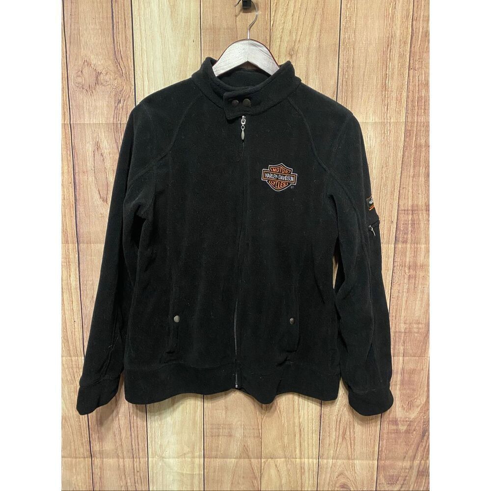 Harley-Davidson Large women’s black zip up fleece jacket